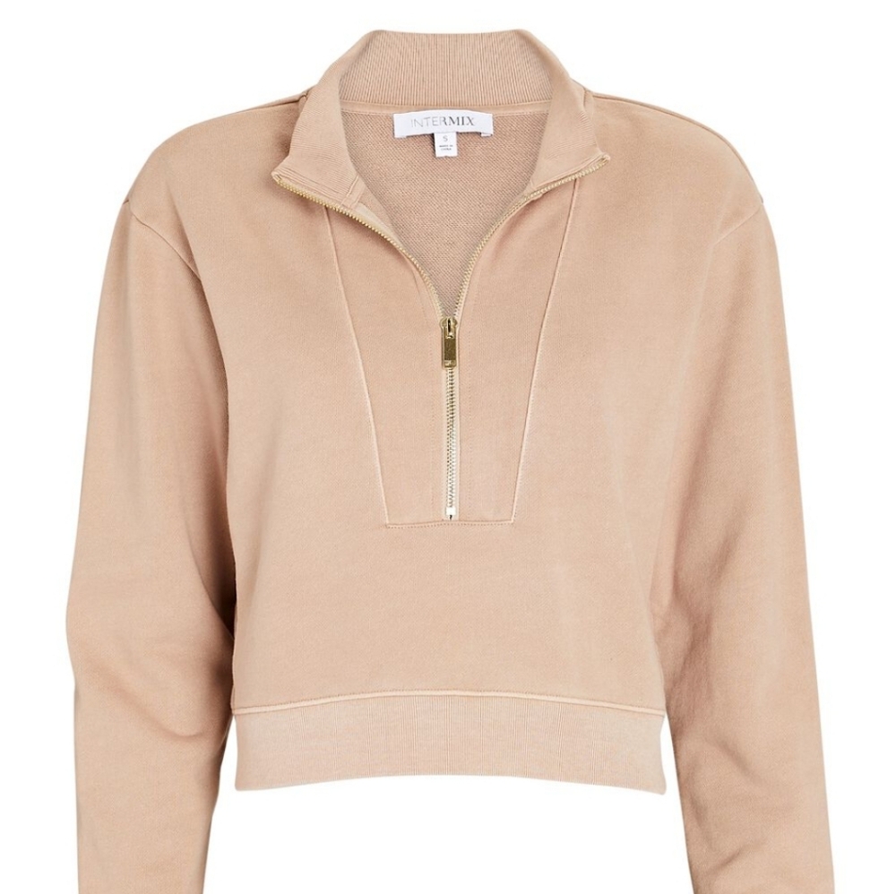 Intermix Bobby cotton 1/2 zip turtleneck cropped sweatshirt